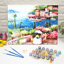 DIY Framed Paint by Numbers Mediterranean Sea Beach Resort